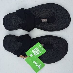 Sanuk Womens Size 9 Yoga Sling 2 Sandals Beach Slippers Thong Black Mat New